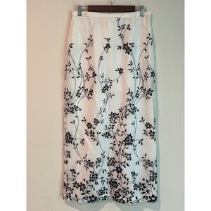 J.R. Nites White Black Floral Glitter Velvet Embossed Midi Skirt Size 10 Retro